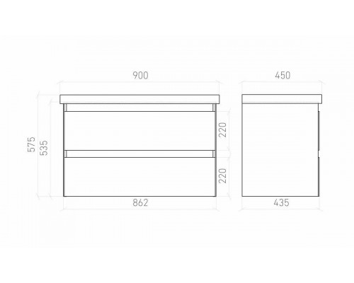 Тумба подвесная VITRUM 90 под умыв-к Cerastyle Elite 90, белый матовый, LV-WCAB-90-11