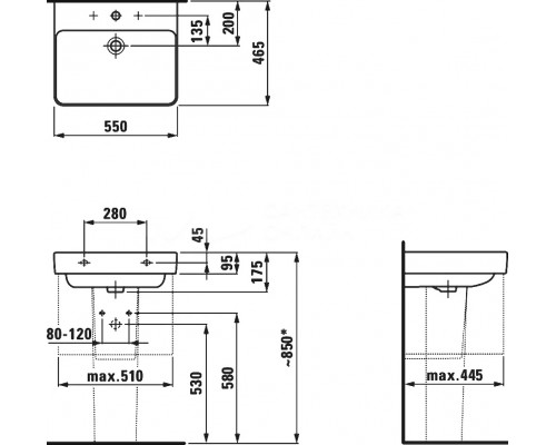 LAUFEN PRO S 1096.2.000.104.1 Раковина 55x46,5