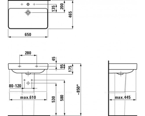LAUFEN PRO S 8.1096.7.000.104.1 Раковина 700 x 465 x 95 mm, 1 отверстие для смесителя по центру, цвет белый