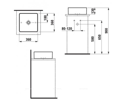 LAUFEN Living Square 1143.3.000.112.1 Раковина-чаша 360*360*130, без отверстия для смесителя, без отверстия перелива, цвет белый