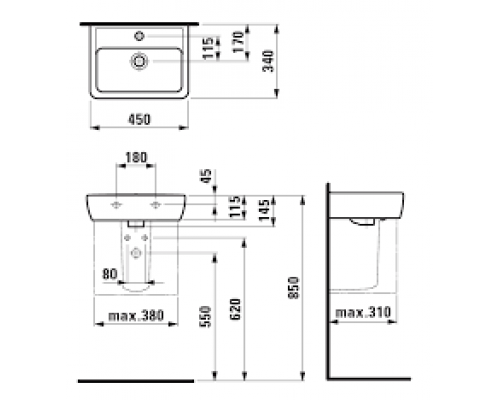 LAUFEN PRO A 1195.1.000.104.1 мини-раковина 45х34
