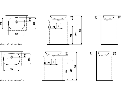 LAUFEN 8.1230.2.000.109.1 Раковина 500х350х120, SaphirKeramik