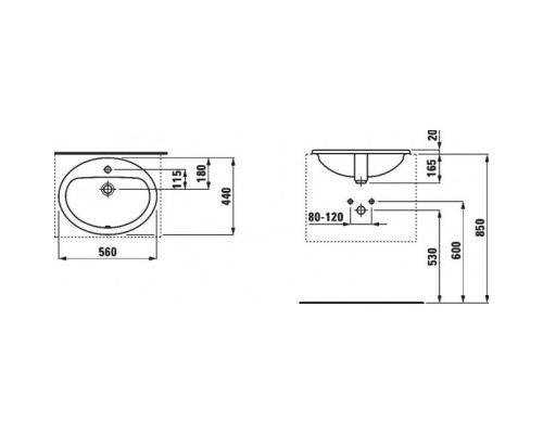 LAUFEN PRO B 1395.1.000.104.1 раковина 56х44 встраиваемая