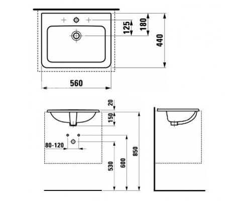 LAUFEN PRO A 1396.1.000.104.1 раковина 560 x 440 x 20 mm на столешницу