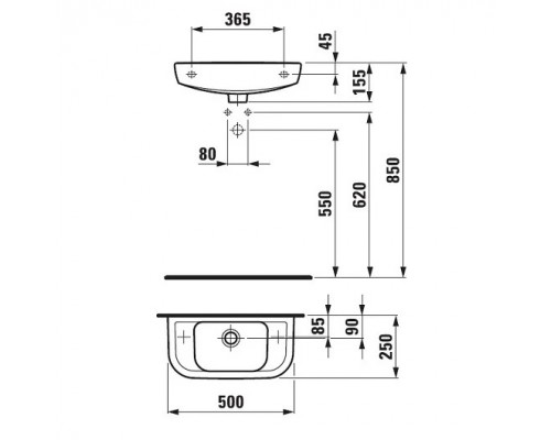 LAUFEN PRO B 1695.7.000.106.1 раковина 50х25 отв справа