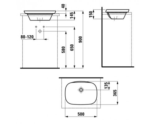LAUFEN INO 8.1730.2.000.109.1 полустраиваемая раковина 500 x 365 x 40 SaphirKeramik