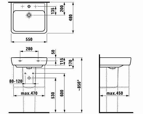 LAUFEN PRO A 1895.1.000.104.1 раковина 55х48