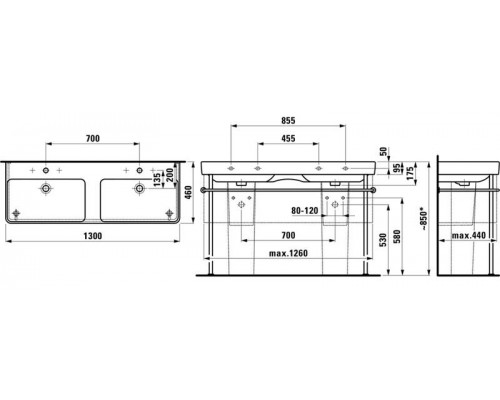 Умывальник двойной Laufen Pro S 814968 130x46