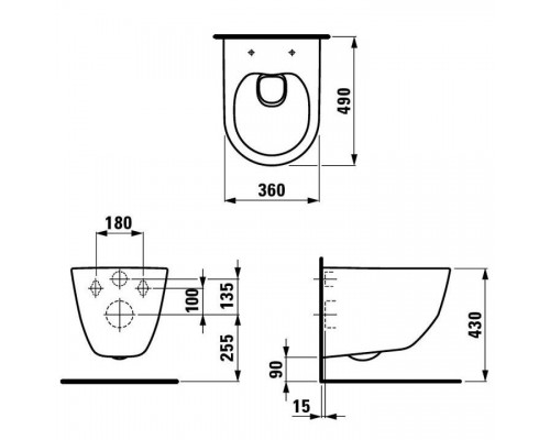 Унитаз подвесной Laufen Pro 820965 36x49, безободковый, укороченный с сиденьем