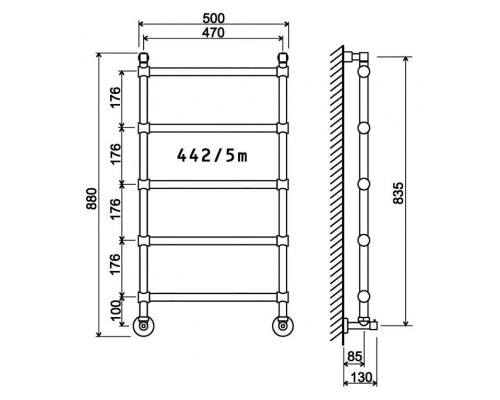 Полотенцесушитель Margaroli 442/5 хром (латунный) с креплением + вентиля
