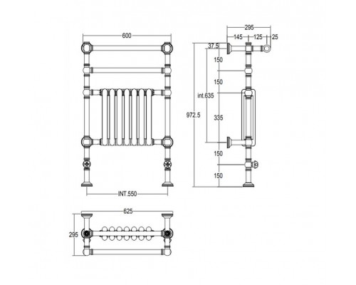 Полотенцесушитель с радиатором Margaroli Armonia 9-204 9204SNRAL, высота 97.3 см, ширина 62.5 см, сатин никель, радиатор черный