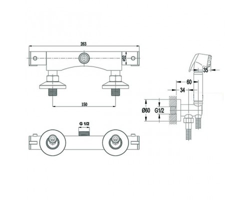 Термостат с псевдобиде Omnires Termo Bidetta Mini, настенный