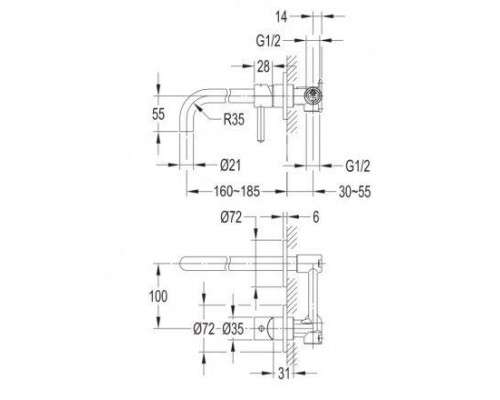 Смеситель Omnires Y Y1215HNI для раковины, горизонталь, скрытого монтажа, никель