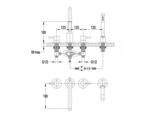 Смеситель Omnires Y Y1232CR для ванны, на 4 отверстия, хром