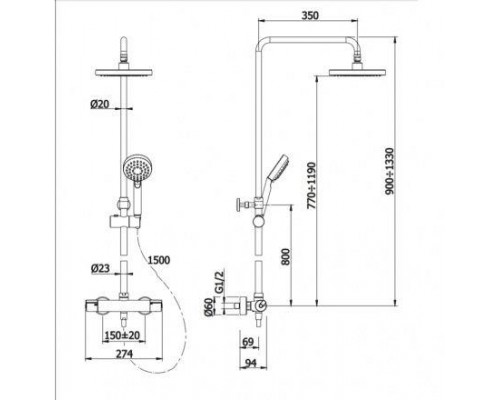 Душевая система Omnires Y Y1244X/6/KCR с термостатом