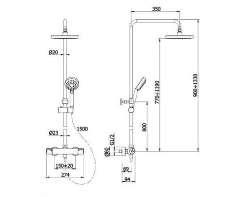 Душевая система Omnires Y Y1244X/6CR с термостатом