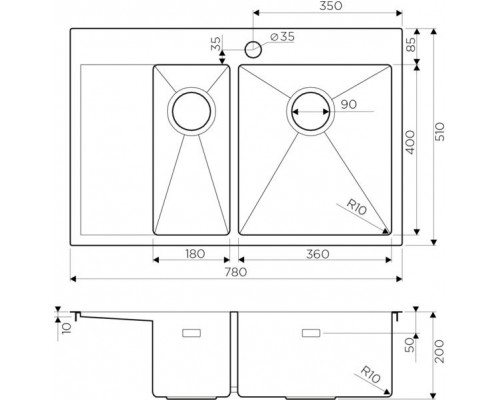 Кухонная мойка из нержавейки Omoikiri Akisame 78-2-IN-R нержавеющая сталь