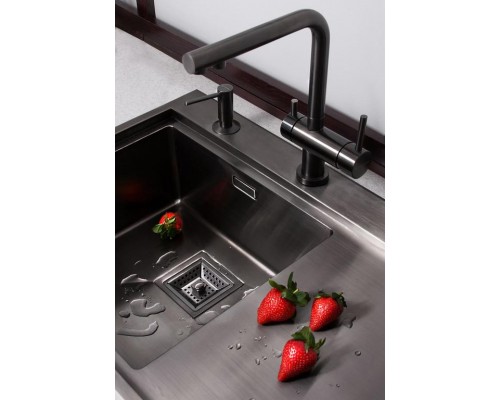 Кухонная мойка из нержавейки Omoikiri Akisame 65-GM-L вороненая сталь