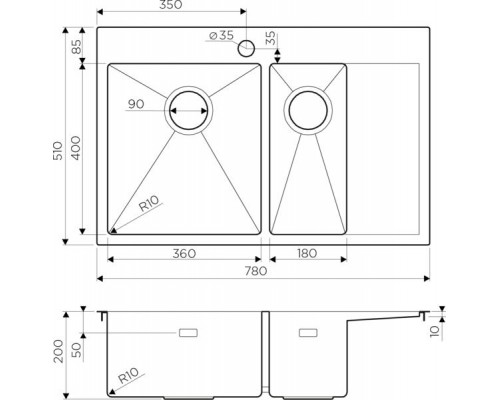 Кухонная мойка из нержавейки Omoikiri Akisame 78-2-GM-L вороненая сталь