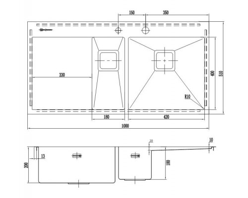 Кухонная мойка из нержавейки Omoikiri Akisame 100-2-GM-R вороненая сталь