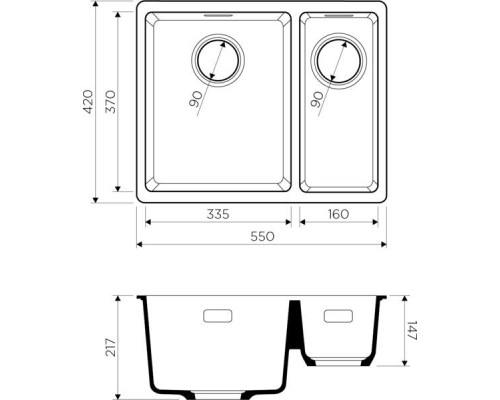 Кухонная мойка Omoikiri Kata 55-2-U-GR Artgranit/leningrad grey
