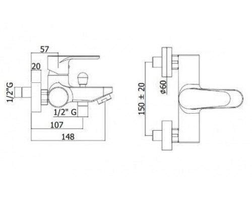 GR022CR Green Смеситель для ванны короткий излив без душ.набора, хром