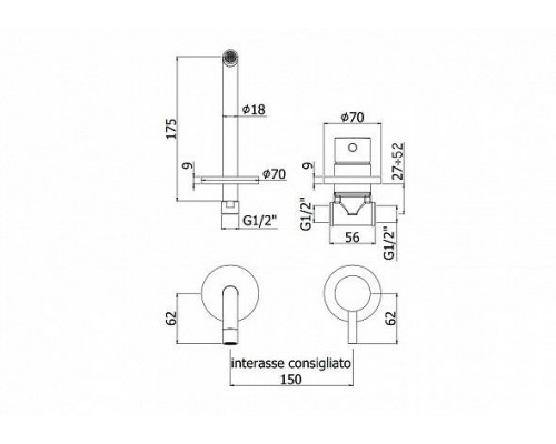 Встраиваемый смеситель для раковины Paffoni Light LIG006NO70 (черный матовый)