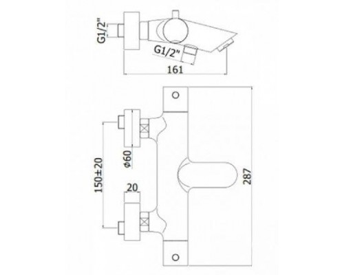 Смеситель для ванны термостатический без душ.набора LIQ022CR Paffoni