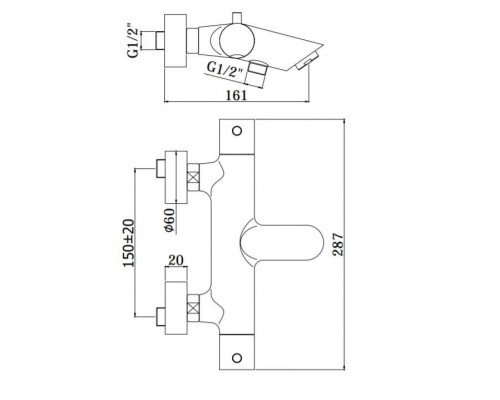 Смеситель для ванны и душа с термостатом Paffoni Light LIQ023ST цвет (нержавеющая сталь)