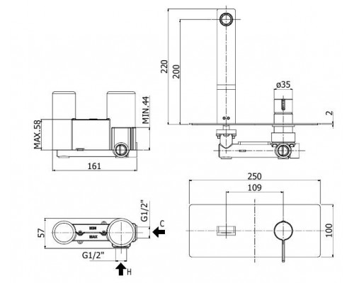 Paffoni Смеситель RO104CR70 д/умывальника из стены хром с изливом 170 мм