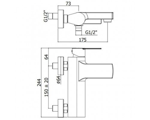 Смеситель TA023CR д/ванны с ручным душем хром Paffoni