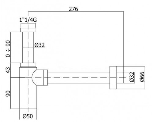 Сифон ZACC240NO д/умывальника черный матовый Paffoni