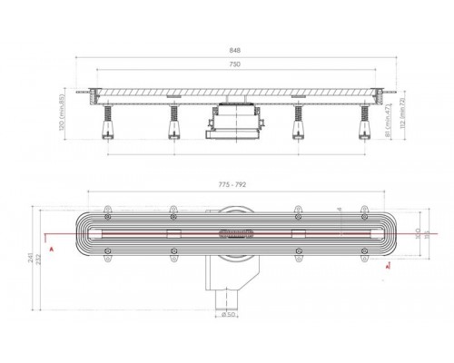 Душевой лоток Pestan Confluo Slim Line 750, 13100034