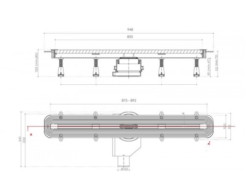 Душевой лоток Pestan Confluo Slim Line 850, 13100035