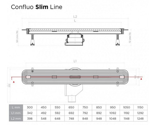 Душевой лоток щелевой Pestan Confluo Slim Line 550 Matte Black, 13101019