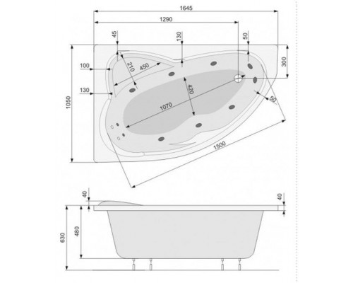 Ванна акриловая Poolspa Europa 165x105 L с ножками