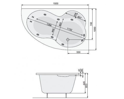 Ванна акриловая Poolspa Mistral 150x105 R с ножками