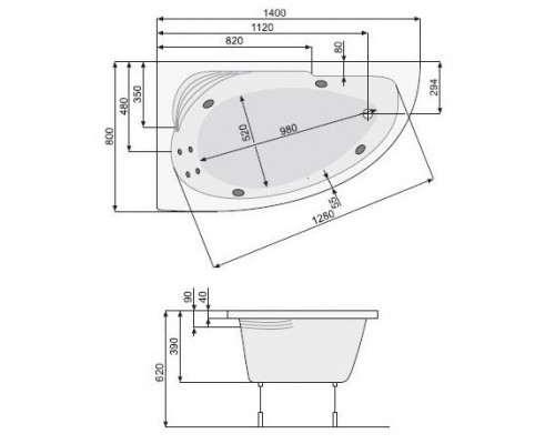 Ванна акриловая Poolspa Klio Asym 150x100 L с ножками