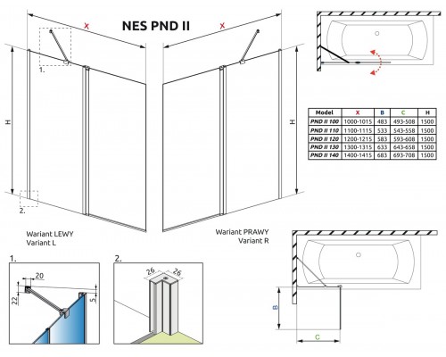 Шторка на ванну Radaway Nes PND II 110, левая прозрачная (с образца)