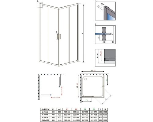 Душевой уголок Radaway Alienta D 80 x 90 см, стекло прозрачное, профиль хром, 10258090-01-01
