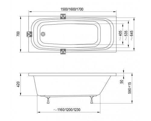 Ванна акриловая Ravak Septima 160х70, цвет белый арт. C631S00000