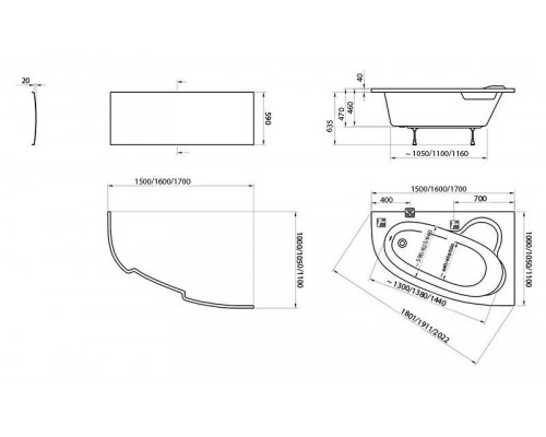 Ванна акриловая Ravak ASYMMETRIC 150X100 R белая C451000000