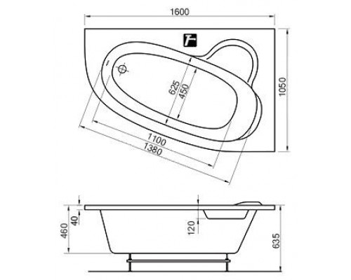 Ванна акриловая Ravak ASYMMETRIC 160x105 R белая C471000000