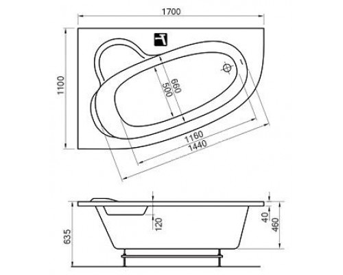 Ванна акриловая Ravak ASYMMETRIC 170x110 L белая C481000000