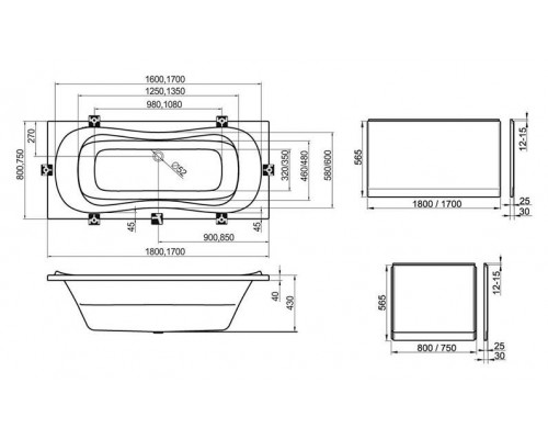 Ванна акриловая Ravak CAMPANULA II 180x80 белая CB21000000