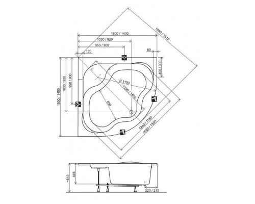 Ванна акриловая Ravak GENTIANA 150 x150 белая CG01000000