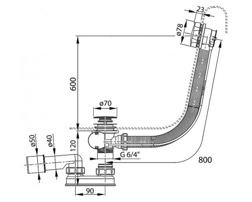 Сточный комплект для ванн удлиненный 800 хром (YOU, Formy)