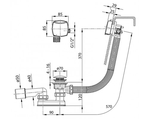 Сточный комплект с заполнением переливом Click Clack хром