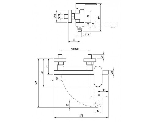 Смеситель для ванны с душем Ravak Chrome CR 022,00/150, X070042