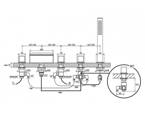 Врезной смеситель для ванны с душем Ravak WF 025,00, X070060